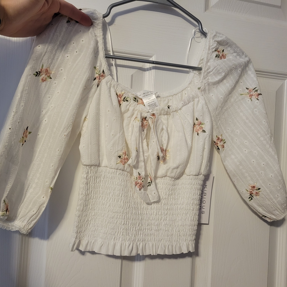 100% Cotton Floral Peasant Top